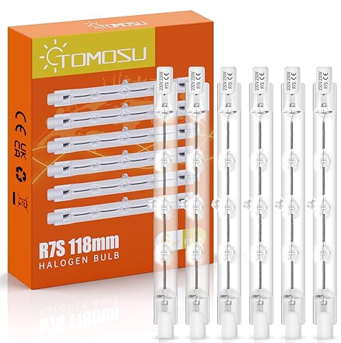 Tomosu 6 Pezzi Lampadina Alogena 118mm 230W, Dimmerabili Lampadine Alogene R7s 4650LM Bianca Caldo 2800K, J118 Lampadina Alogena Lineare per lampade da pavimento, luci del paesaggio, lampione