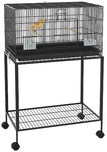 PawHut Gabbia per uccelli 77 x 46 x 119 cm Gabbia in metallo per uccelli con vassoio estraibile grucce mangiatoie per parrocchetti Canarini Nero