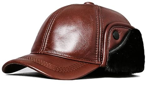 Herren Leder Fliegermützen mit Ohrenschutz Winter Kunstfell Mützen Warm Kappe Trappermütze Schirmmütze