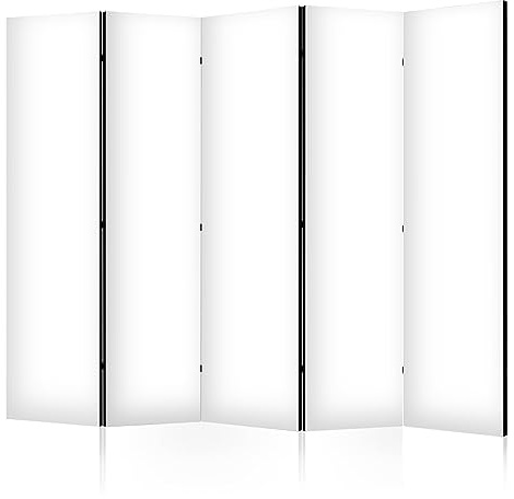 murando - Paravent Raumteiler weiß, 225x172 cm, 5-teilig, Wohnzimmer, Büro | Mobiler Sichtschutz, sofort einsatzbereit, Holzrahmen, ideal fürs Wohnzimmer oder Büro, geruchsneutral, lichtbeständig
