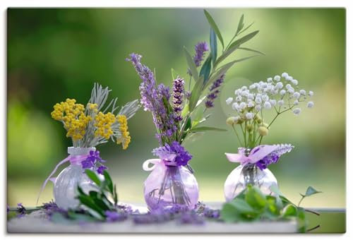 ARTLAND Wanddeko Leinwand Bilder Wandbild 120x80 cm Sommer Glas Deko Arrangement Stillleben Blumen Kräuter Lavendel U4YO