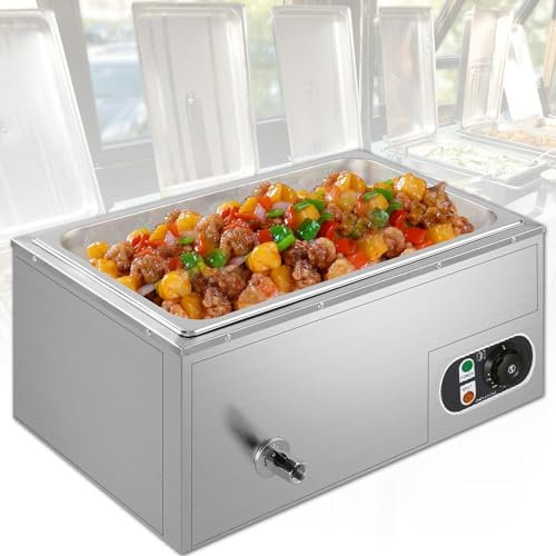 Scaldavivande Elettrico Commerciale da 300 W, Tavolo a Vapore Completo con Piano Buffet Bain Marie, Scaldavivande in Acciaio Inossidabile da 25 Litri con Controllo della Temperatura e Coperchio per
