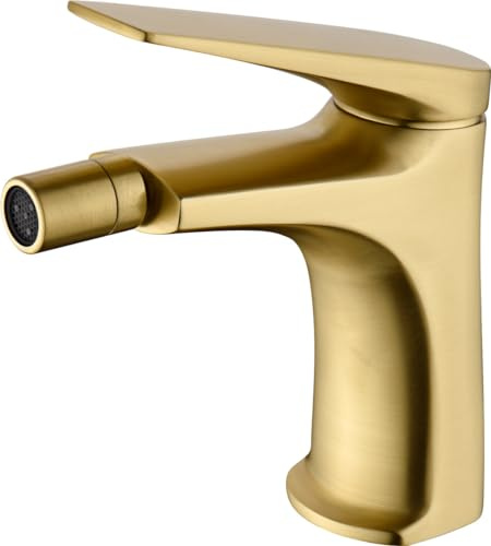Mice BDD055-2OC Einhebelmischer für Bidet, aus Messing, WC-Wasserhähne, geeignet für Kalt-/Warmwasser, Bidetarmatur, gebürstetes Gold