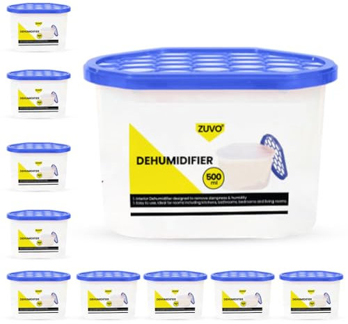 Zuvo Dehumidifier 500ml Pack of 10 | Disposable Moisture Absorber & Damp Trap for Home, Wardrobe, Bathroom | Condensation Absorbers & Humidity Control | Cupboard, Window & Interior Dehumidifiers