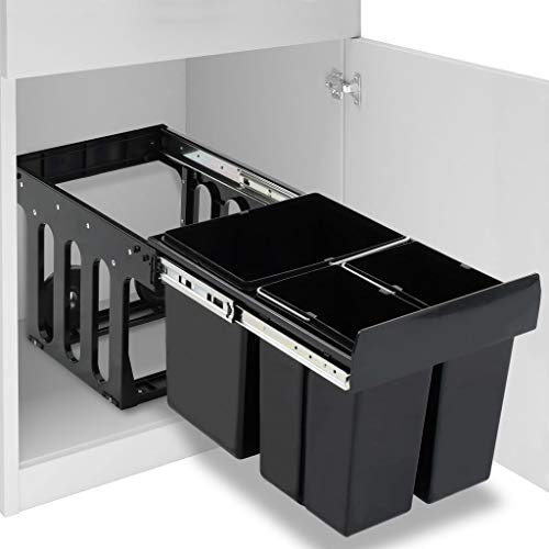Gecheer Pattumiera per armadio da cucina, estraibile, da incasso, con guide telescopiche, chiusura morbida, 48 l
