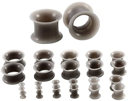 Bcughia Silikon Flesh Tunnel 3-20mm Ohr Plug Flesh Tunnel Reifen in Mehreren Größen Grau Ohrring Tunnel Set, 22 Stück
