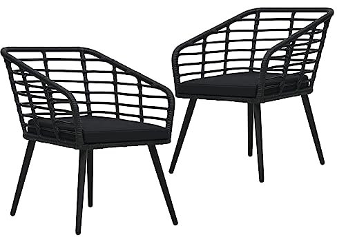 Chaduof Gartenstühle 2 STK. mit Auflagen, Gartenmöbel, Balkonstühle, Chair Outdoor, Hochlehner, Balkonmöbel, Essstühle, Balkon Stuhl, Bistrostuhl, Poly Rattan Schwarz