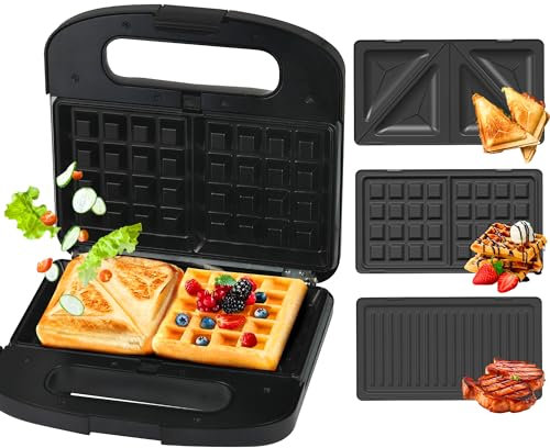 Extralink Sandwichmaker 3 in 1 Toaster, Grill und Waffeleisen mit austauschbaren Platten, 1000W Kontaktgrill, Antihaftbeschichtung, einfacher Reinigung, Sandwichmaker, Waffeleisen, Panini Maker