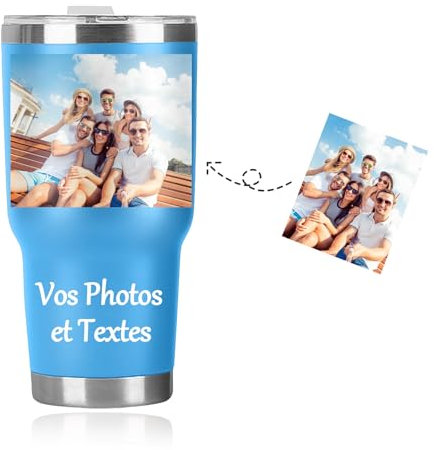 Seguire Rouleau personnalisé avec image, tasse photo personnalisée pour elle, cadeau personnalisé pour les hommes et les femmes d'anniversaire, tasse de voyage personnalisée 30 oz (Bleu ciel)