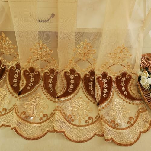 Beydodo Vorhänge Braun 2er Set mit Haken, Gardinen für Schienensystem Nordisch Mandara Motiv 107x183CM Gardinenschals Halbtransparent für Wohnzimmer Schlafzimmer Küche