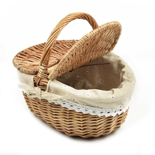 Picknickkorb, dekorativer Aufbewahrungskorb gewebte Körbe mit Deckel gewebter Korb Weidenkorb mit Griff Weidenkorb Aufbewahrungskorb für Picknick Wandern Camping