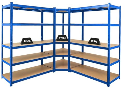 PROREGAL Mega Deal Eckregal Ragnar 1x: 180x90x60cm | Taurus 2X: 180x120x60cm Blau Fachlast 175kg, Kellerregal, Steckregal, Garagenregal, Lagerregal