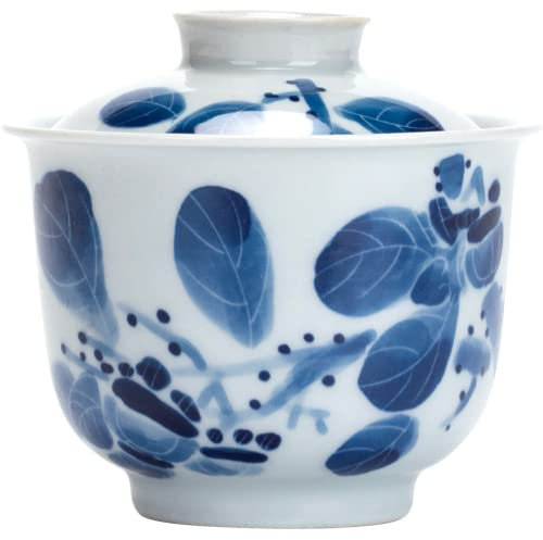 Service à thé chinois en céramique peint à la main avec bol Gaiwan Kung Fu - 145 ml - Bleu et blanc - Tasses à thé chinoises traditionnelles (blanc)