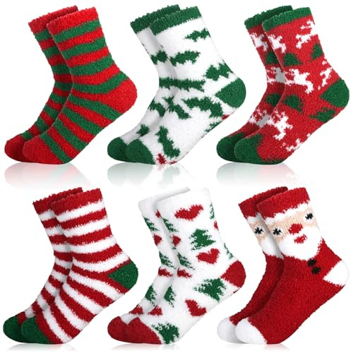MZJAUVF 6Paires Chaussettes de Noël,Chaussettes Chaudes Femme,Mignon Chaussettess Noel,Douce Chaussette de Noels,Chaussette Rigolote Femme,Chaussettess Femmes Hiver,Chaussettess Noels Cadeaux de Noël