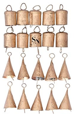 Vintage Rustic Cow Bells, Gold, Christmas Tree Decorations, Pack of 20 Witch & Cow Bells Rustic Chime Indian Tin Tree Crafts