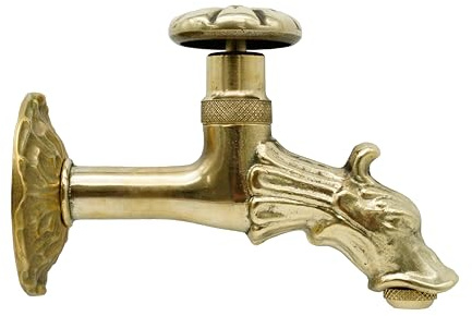 L'ARTISTICA F.LLI PERINCIOLI | Rubinetto Artistico a Vitone con Rosone Grande e Portagomma 1/2 M, Rubinetto in Ottone per Fontane a Colonna o Muro, 115x150mm