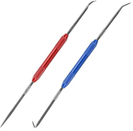 DXNQ 2 PCS Hook and Pick Set Puller Remover, 9.25 Auto Metal O-Ring Seal Gasket Pick Tool Set, Double Pointed Oil Seal Screwdriver Hook Set for Most Vehicles, Car Accessories (Blue+Red)