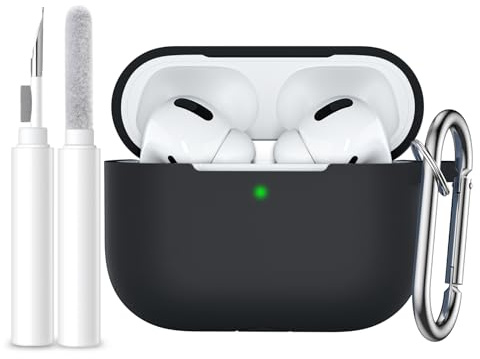 Easuny Compatibile con Custodia AirPods PRO 2, Antiurto Silicone Protettiva Cover Compatibile con Apple AirPods PRO 2nd 1st Generation Case, LED Visibile, con Moschettone&Kit di Pulizia - Nero