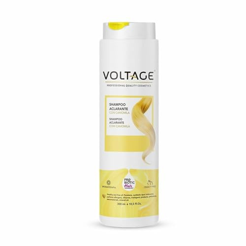 Voltage Cosmetics – Champú Camomila Aclarante Rubios – Aclara el Cabello en 2 Semanas – Rubio Natural Progresivo – Con Camomila y Prebiotic Hair Technology – Brillo y Suavidad sin Daño – 300 ml