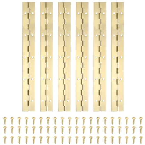 PATIKIL 10x1.2 Inch Piano Hinge,6 Pcs 304 Stainless Steel Continuous Hinge with Holes for Piano Gate Door Wooden Storage Box Cabinet Boat,Gold