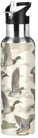 Wild Duck - Bouteilles d'eau isothermes pour garçons et enfants avec couvercle à paille - Bouteille d'eau isotherme en acier inoxydable étanche - 591 ml