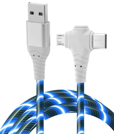 3in1 2M USB C Cable de Carga Rapida LED, Cable USB A a Tipo C Luminoso RGB Cargador de Teléfono Transferencia y Carga de Datos para iPhone Pro Max Android Samsung S23 iPad Huawei Pixel Switch PS5 Azul