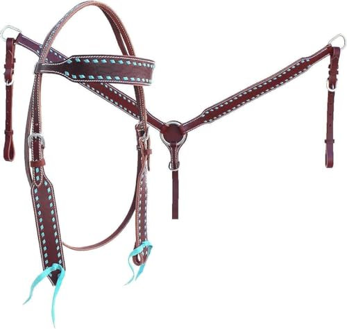 EQUIEMPRESS Western-Leder-Set mit handgefertigtem Kopfstück und Vorderzeug mit Zügeln. /Size-Full,Cob,Pony AZ-28 (Full)