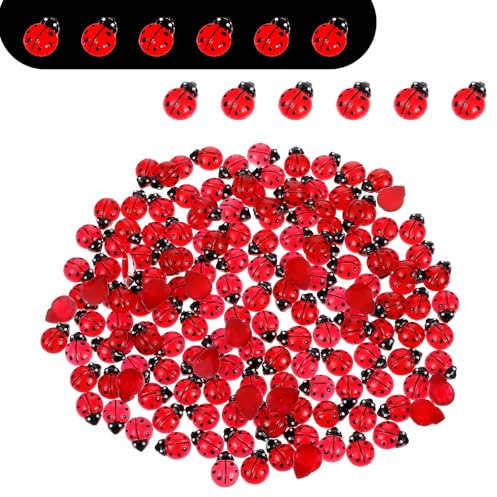 Yolev 150 Stück Mini Marienkäfer Deko Figuren Aus Kunstharz, 3D-Mini-Marienkäfer, Großpackung, für Bastelarbeiten, Geburtstage, Weihnachtsfeiern, Feengärten und Gartendekoration.