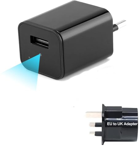 Security Camera Hidden Camera Charger 1080P Indoor Secret Cameras-NO WIFI | Mini Spy Camera with EU to UK Adapter Small Nanny Cameras with Motion Detection Loop Recording for Indoor Surveillance