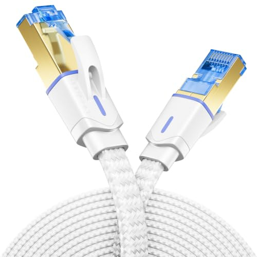 deleyCON 0,25m CAT 8 Platt Nätverkskabel (Nylon, 40 Gbit/s, Kopparledare) Platt Kabel, Patchkabel, Installationskabel - RJ45-Kontakt för CAT8 CAT7 CAT6 - Vit
