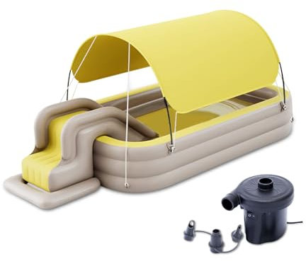Blissbuilt Inflatable Paddling Pool For Kids 260 * 170cm,Swimming Pool With Water Slide And Sunshades,3 Ring PVC Garden Pool For Outdoor,Backyard And Summer Party