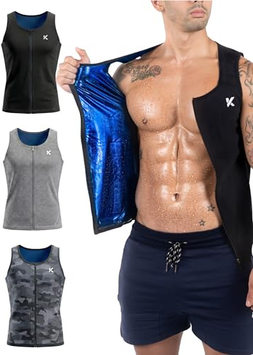 Kewlioo Men's Heat Trapping Zipper Sweat Enhancing Vest - Zip Up Compression Vest Shirt Shapewear Top - Gym Exercise Versatile Heat Shaper Jacket (Multicolor, XX-Large-3X-Large)