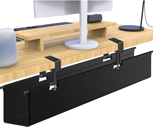 Lnopever Kabelkanal Schreibtisch Schwarz, 70cm Ohne Bohren Kabelmanagement Schreibtisch Fexibel Oganizer, Klemmen/Schraubmontage, Stabiles Wasserfestes Kabeltray für Büro und Zuhause
