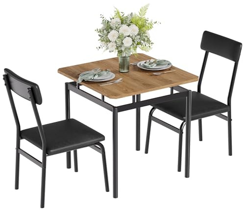 Garvee 3 Piece Dining Table Set, Kitchen Table Set for 2 with 2 PU Upholstered Chair, Industrial Metal Frame Dinette Set for Small Space, Dining Room, Apartment, Studio, Black