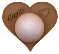 Personalisierter Eierbecher aus 3D-Druck mit Wunschnamen - kein Echtholz, Eierbecher aus Kunststoff-Holzfaser-Mix mit Name als besondere Geschenkidee, schöner besonderer Eierbecher (Flaches Herz)