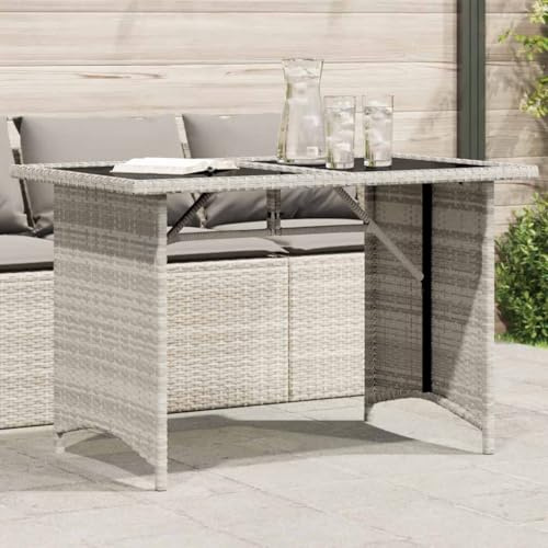 Générique Table de Jardin et Dessus en Verre Gris Clair 110x68x70cm rotin,Meubles,Mobilier de Jardin,Tables de Jardin,Gris,13 KG,366354