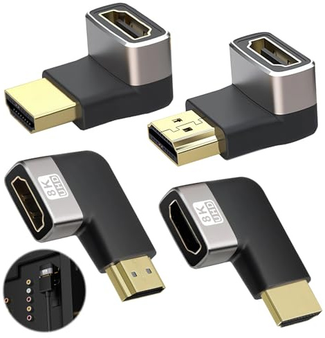 AOUZOVLI HDMI-90-Gradi Confezione Da 4 Nero 8k Cavo-HDMI-90-Gradi Estensore 2.1 Angolo Retto Maschio Femmina per Ps5 Xbox TV Laptop Supporto 8k@60hz