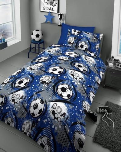 NIMORA Kids Duvet Cover Set – Super Soft Reversible Polyester Bedding for Boys & Girls, Single Size (Goal Blue Boys, Single)
