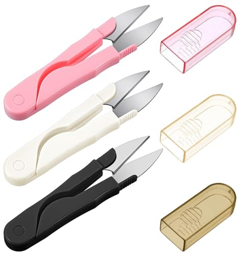 3Pcs Sewing Scissors, Ergonomic Thread Snips Sewing Thread Cutter with Safety Cover, Mini Trimming Nippers for Embroidery Crochet Knitting DIY Craft, Stainless Steel Durable, Black White Pink