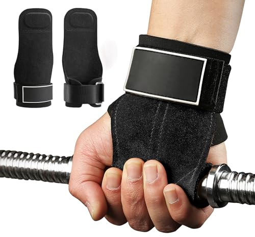 Sangle de Tirage Musculation Design Gant & Rembourrage Cuir, Utilisation Une Main pour Soulevé Terre & Tractions, Bande Poignet pour Force & Protection