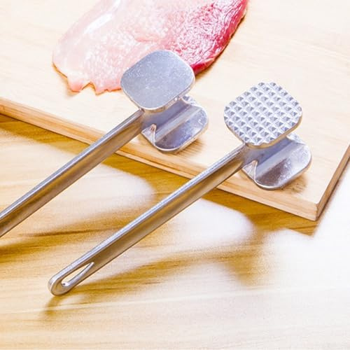 Dual Sided Aluminum Meat Tenderizer Hammer for Beef and For Steak, Featuring Textured and Flat Sides and Comfortable Handle for Meat Preparation (M)