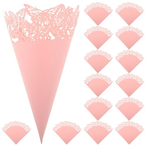 BESPORTBLE Rosa Konfetti Tüten mit Schmetterlings Spitze 20 Papier Blütenblatt Tüten für Hochzeitstischdekoration und Blütenstreu Halter