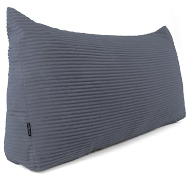 POKAR Almohada Lectura Cuña 100x50x20 cm | Cojín Respaldo para Cama y Sofá con Apoyo Espalda | Cojín Lumbar con Funda de Pana Suave y Bolsillos Laterales | Certificado Öko Tex | Azul Marino