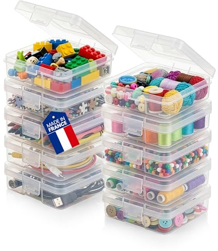 Iris Ohyama, Kleine Aufbewahrungsbox mit Klappdeckel, Plastik, 0.4L, 10er-Set, Transparent, Stapelbar, Schnappverschluss, Für Puzzle, Lego, Stifte, Bastelmaterial, Schrauben, Sans BPA, MCC-S