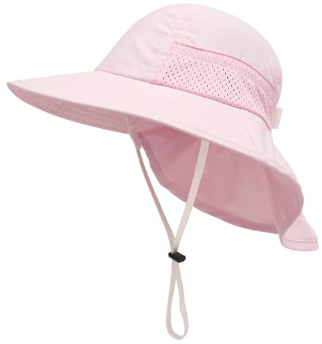 Malaxlx UPF 50+ Baby Sun Hat with Neck Flap - Pink Breathable Wide Brim Summer Bucket Hat for 6-24 Months Boys Girls