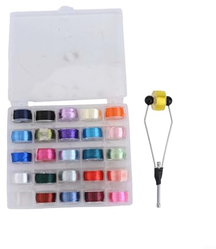 Bobine de fil de pêche à la mouche en polyester 200D avec support de bobine pour la fabrication d'appâts et le nouage au crochet, 25 couleurs aléatoires