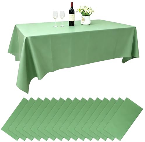 AKOLAFE 15 Stück Tischdecke Stoff Grün 137x274 cm Party Tischdecke Abwaschbar Tischdecke Plastik Rechteckig Wasserdicht für Geburtstag Outdoor Weihnachten Party Picknick