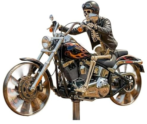 Skeleton Wind Spinners for Garden, Resin Skeleton Biker Garden Windmill Spinners with Rotating Wheels and Stakes, Unique Outdoor Ornaments for Patio Yard Porch Motorcycle Lovers (1Pcs)