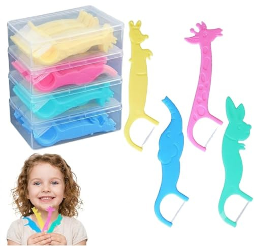 160 Archetti Filo Interdentale per Bambini, 4 Scatole di Forcelle Interdentali in 4 Colori, Filo Interdentale Archetto per Pulizia Denti Delicata, Igiene Orale Quotidiana e Spazi Stretti