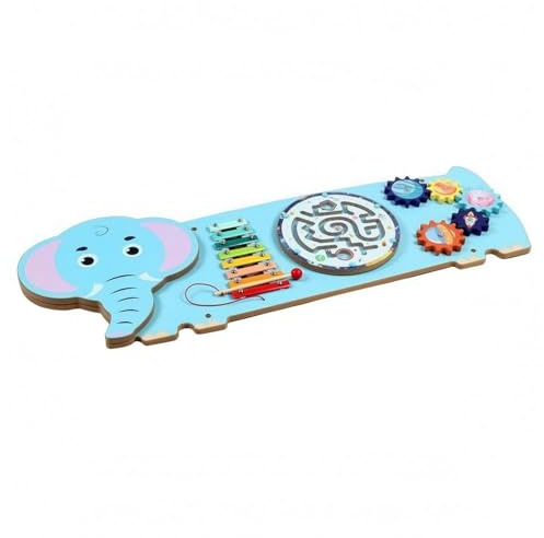 TWTCZOZ Kinder Lernbrett Pädagogisches Holz Beschäftigungsbrett Motorikspielwand Aktivitätstafel mit Beweglichen Teilen für Hand-Augen-übung Spielraum, Elefanten Wandspiel 4.5KG